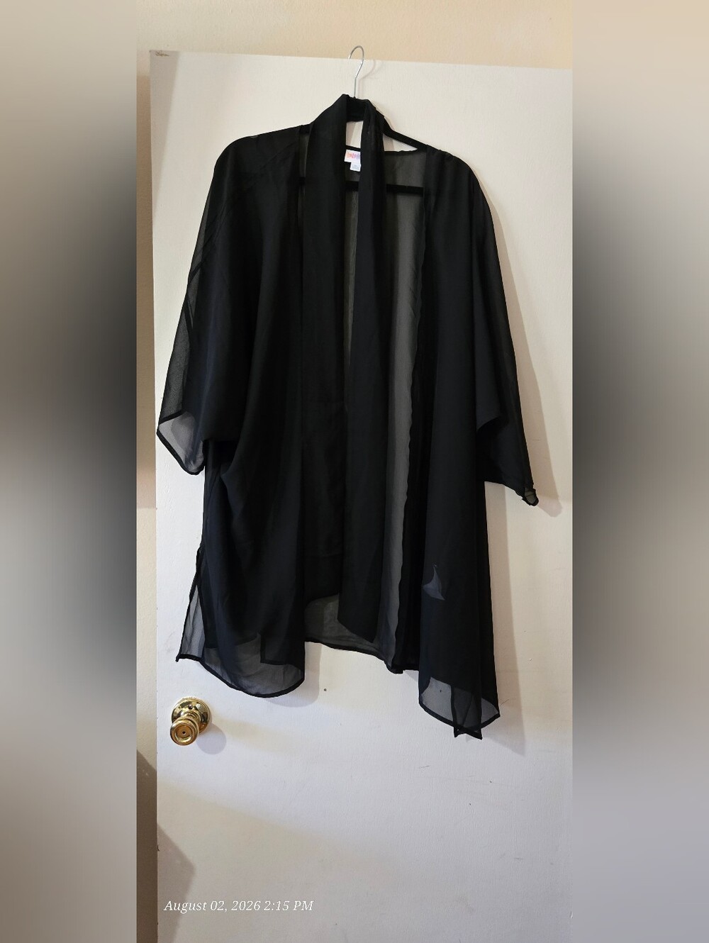 LuLaRoe Daphne Black Sheer Duster With A Detachable Sash And Dolman Sleeves